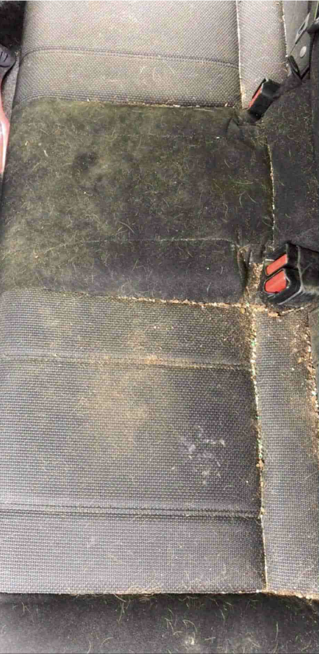 Dirty car seat before interior detailing service in San Diegoтут